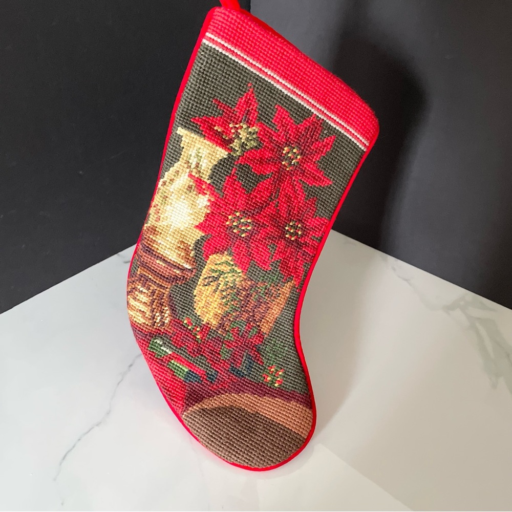 Poinsettia Needlepoint Holiday Stocking